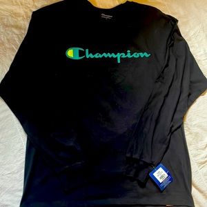 NWT Long sleeve black shirt green Champion logo.